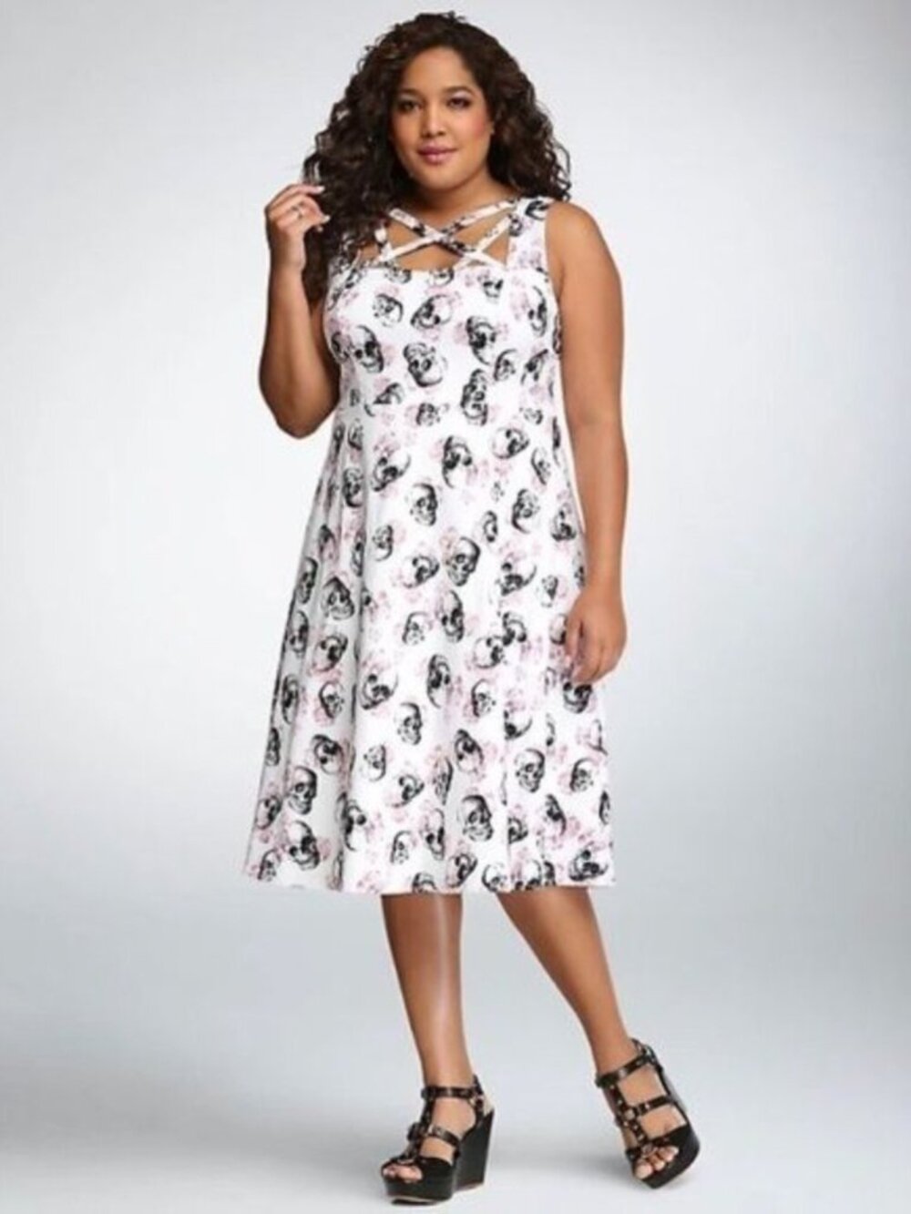 Torrid Rockabilly Skulls and Roses Midi Dress